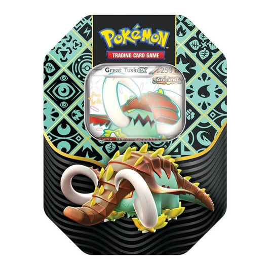 Paldean Fates Tin (Shiny Great Tusk ex) Pokémon TCG (4Packs)