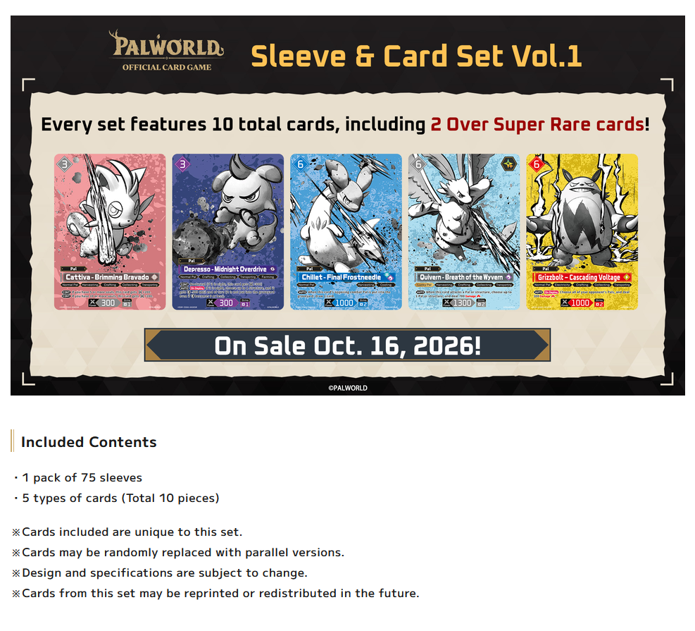Palworld OCG: Sleeve & Card Set Vol. 1 (LIMIT 5)