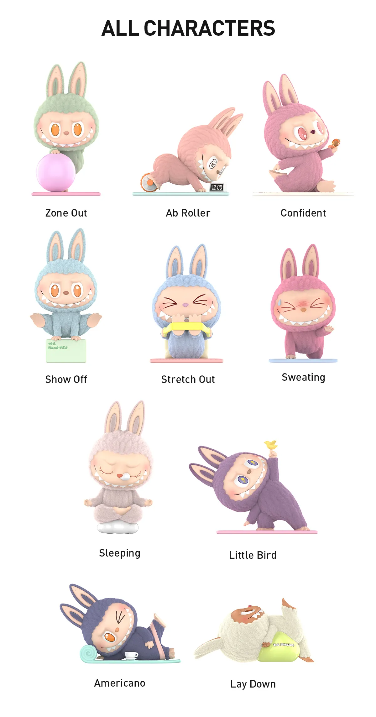 Labubu Lazy Yoga Series Figures - The Monsters from Pop Mart