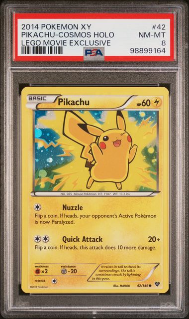 Pikachu 42/146 Cosmos Holo Lego Movie Exclusive - 2014 Pokemon XY - PSA NM-MT 8