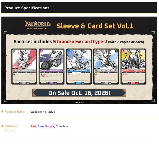 Palworld OCG: Sleeve & Card Set Vol. 1 **PRESALE - SOLD OUT**