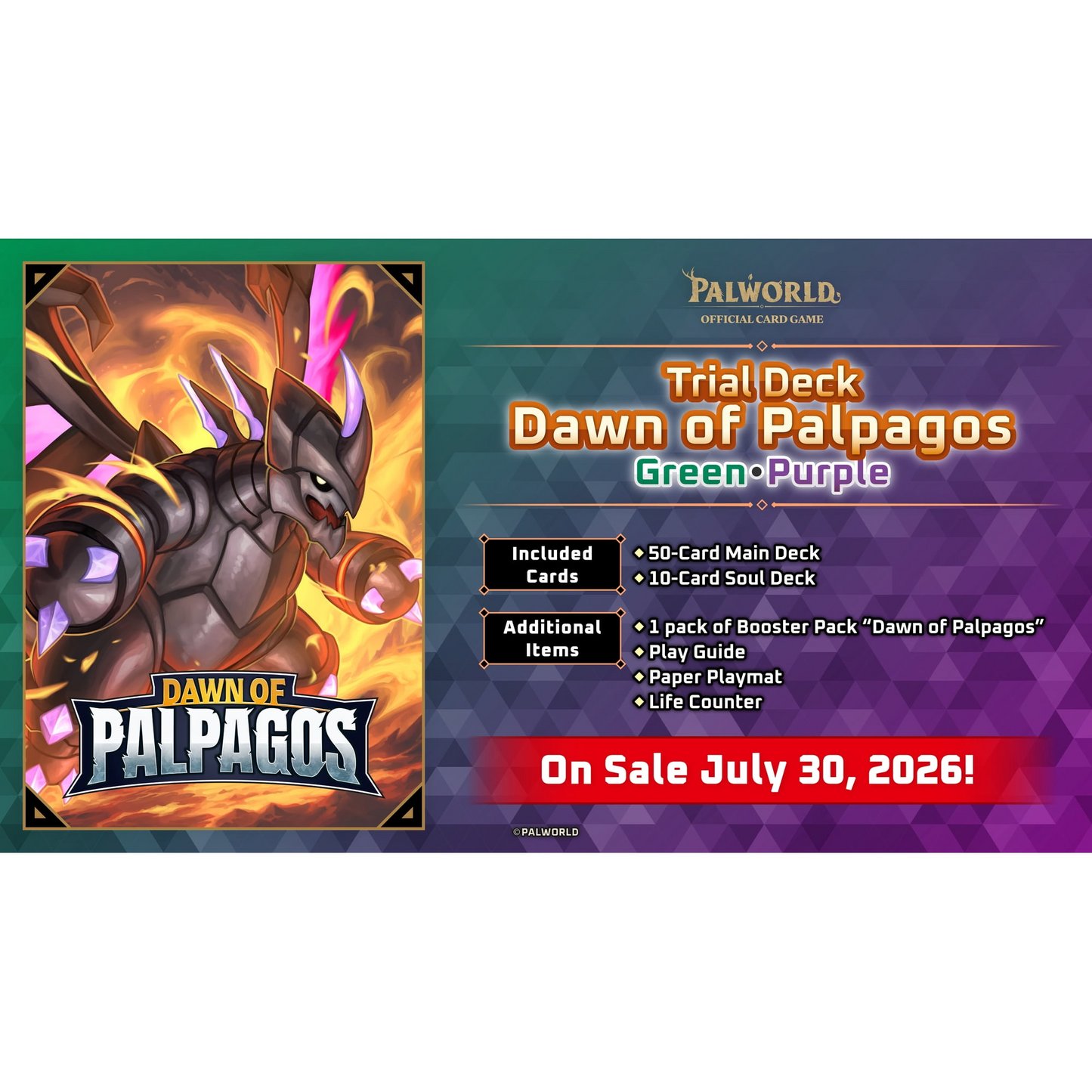 Palworld Official Card Game: Dawn of Palpagos Trial Deck (Green & Purple) **LIMIT 2**