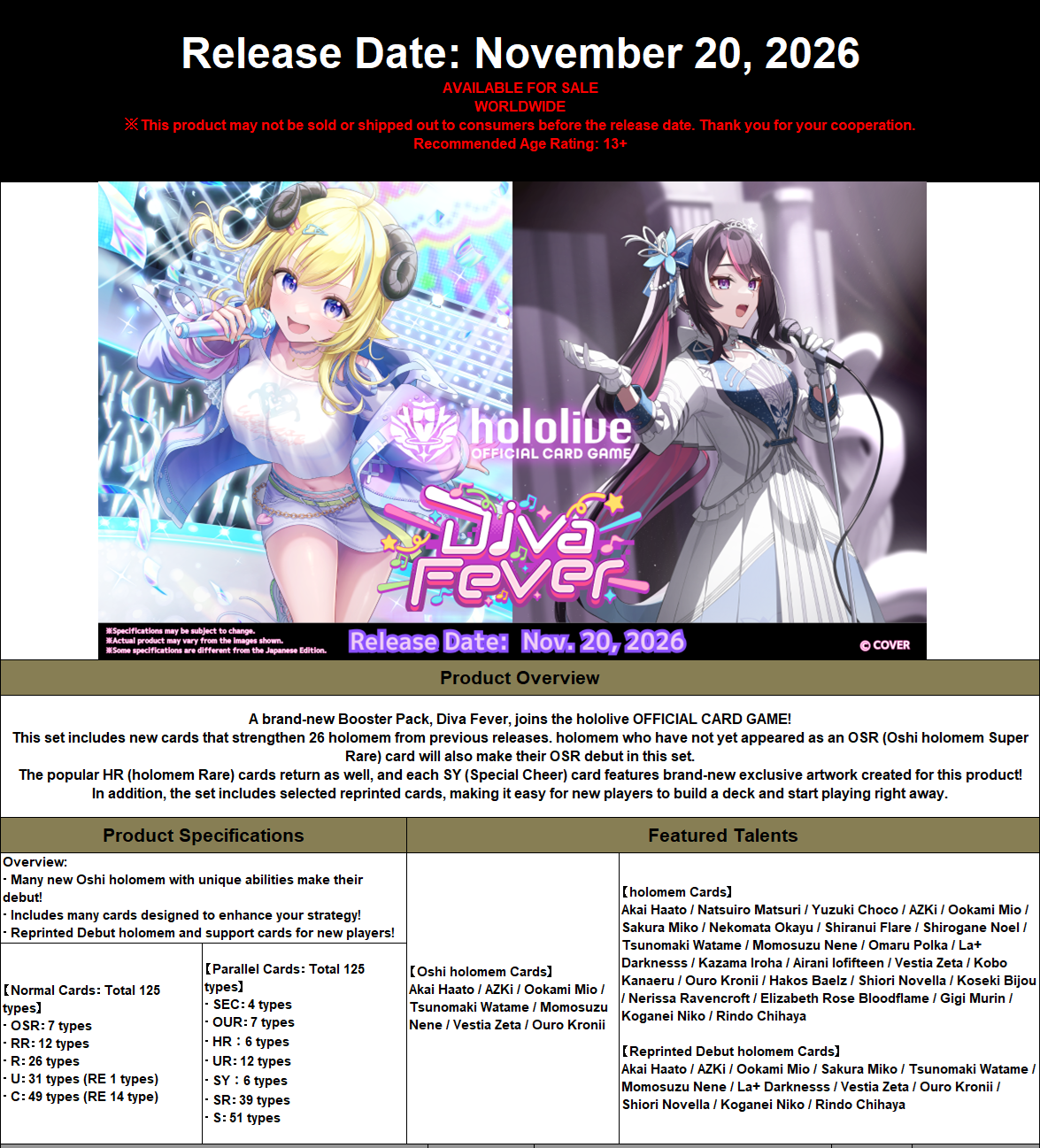 Hololive OCG: Diva Fever English Booster Box **PRESALE - LIMIT 12**