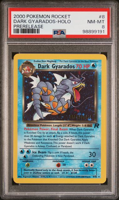 Dark Gyarados 8/82 Holo Rare (Prerelease) - Team Rocket - PSA NM-MT 8