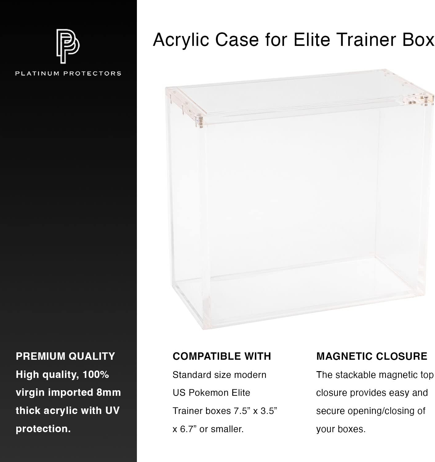 Platinum Protectors Acrylic Display Case for Pokemon Elite Trainer Box with Magnetic Top